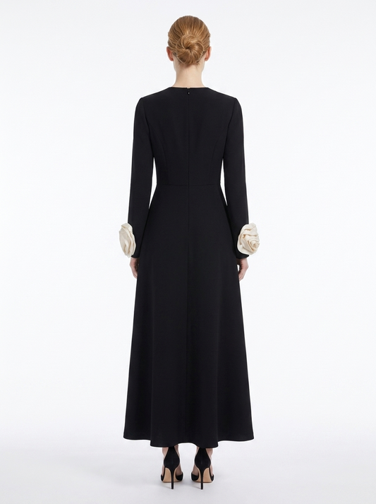 LadyLuxury | Petal Sleeve Rosette Maxi Dress - Surrealist Sophistication Evening Gown