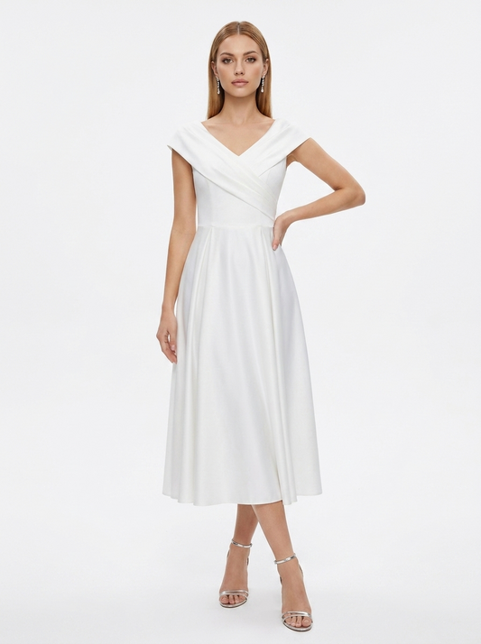 LadyLuxury | Sculpted V-Neck A-Line Maxi Dress - Minimalist Evening Gown