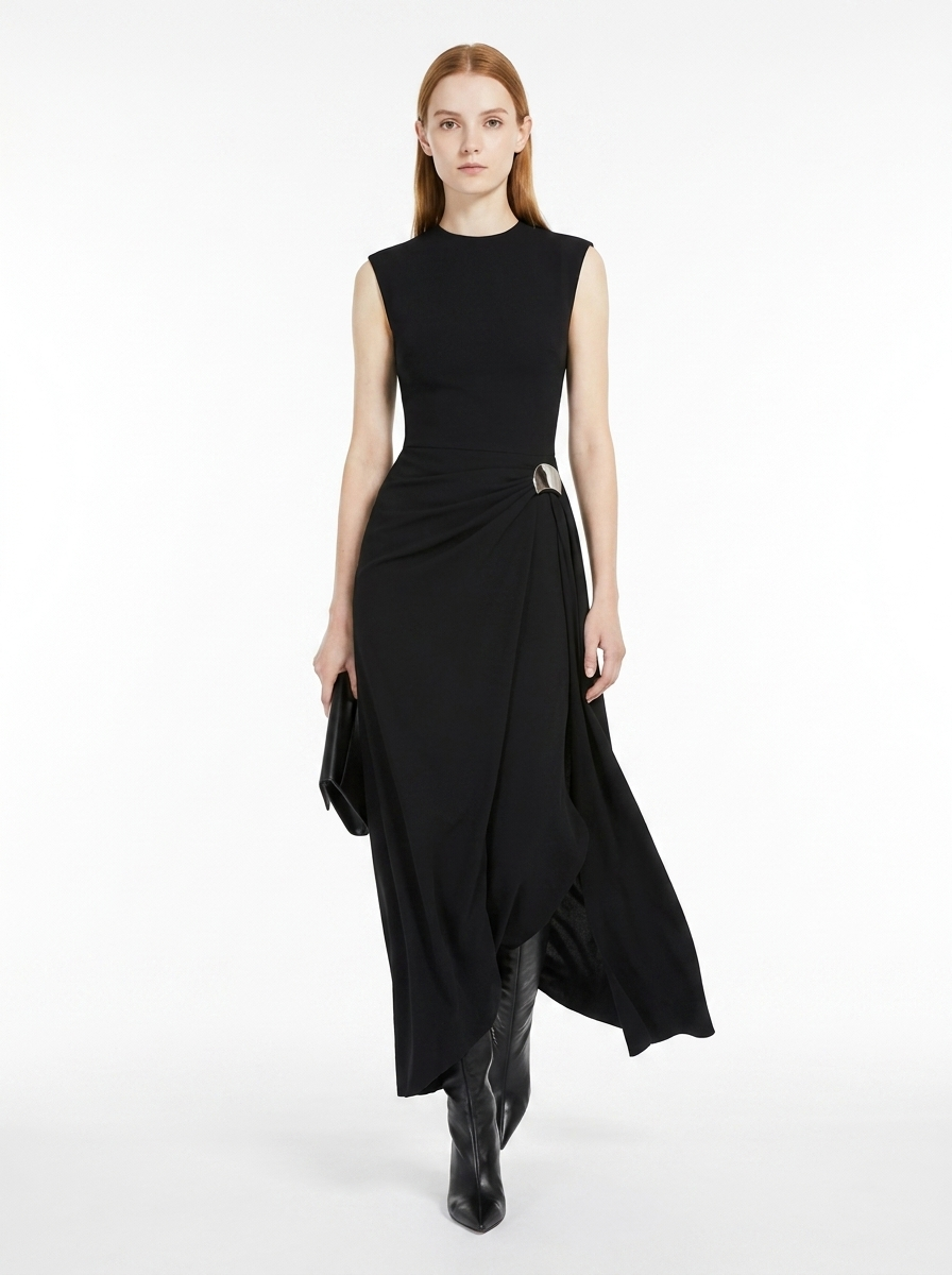LadyLuxury | Architectural Minimalist Sleeveless Maxi Dress with Metallic Detail