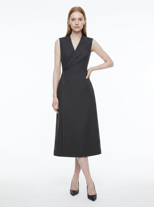 LadyLuxury | Asymmetrical Tailored Midi Dress - Structured Sleeveless A-Line Dress