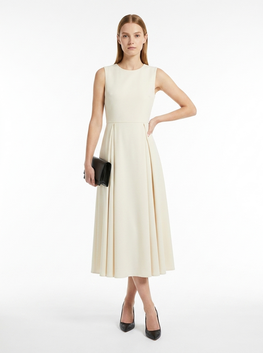 LadyLuxury | Sculptural Pleated Sleeveless A-Line Midi Dress