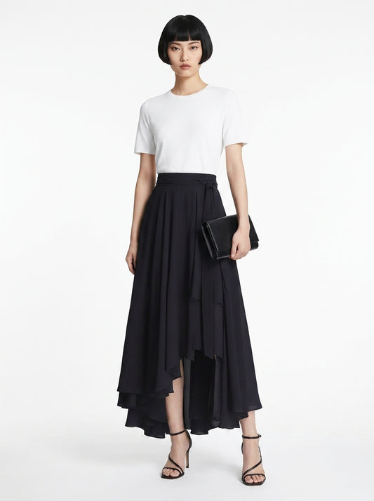 LadyLuxury | Irregular Chiffon A-Line Pleated Long Skirt - Elegant Summer Style