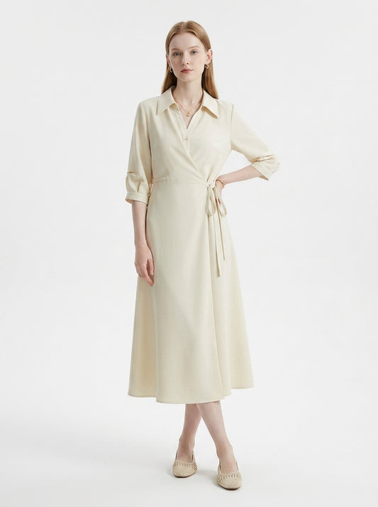 LadyLuxury | Elegant Wrap A-Line Dress with Turn-Down Collar