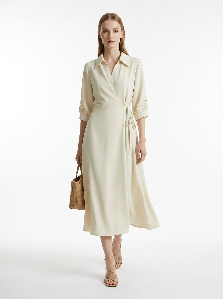 LadyLuxury | Elegant Wrap A-Line Dress with Turn-Down Collar