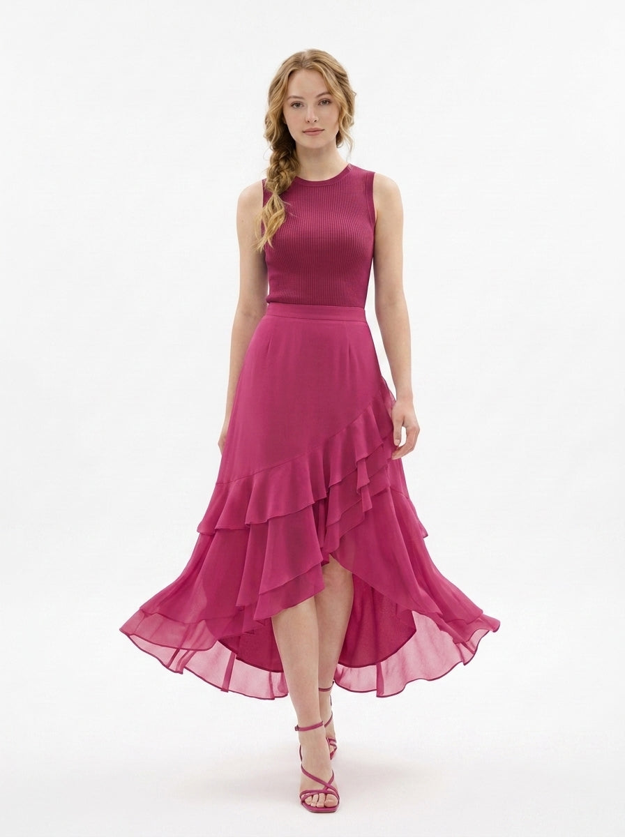 LadyLuxury Elegant Chiffon Fishtail Midi Skirt - High-Waisted A-Line Design