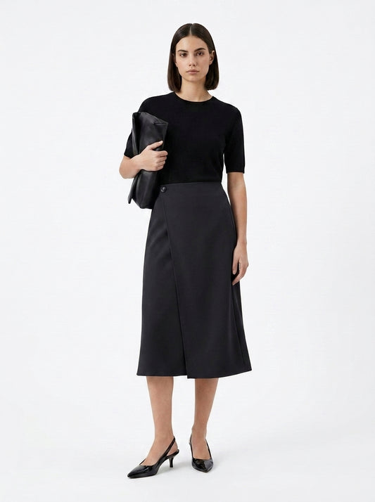 LadyLuxury | Minimalist Asymmetric A-Line Skirt - Elegant Commuter Mid-Calf Style