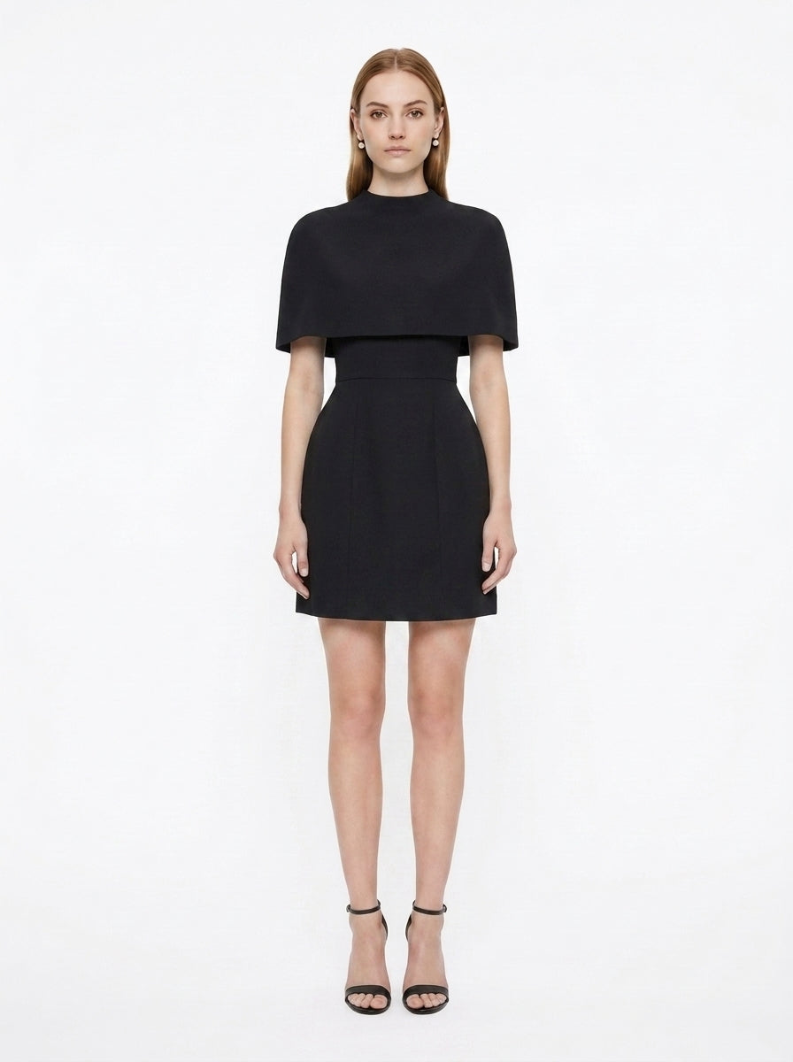 LadyLuxury | Elegant Waist-Cinching Sleeveless Cape Dress - Sophisticated Party & Banquet Wear