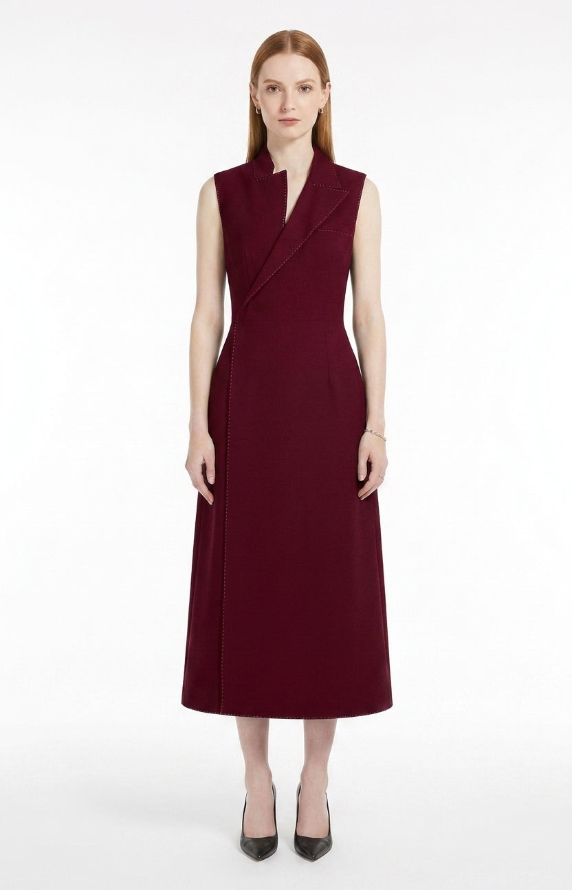 LadyLuxury | Asymmetrical Tailored Midi Dress - Structured Sleeveless A-Line Dress