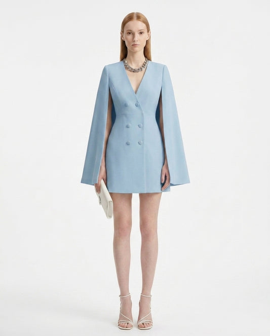 LadyLuxury | Double-Breasted Shawl Cloak Suit Dress - Elegant Autumn Office Wear