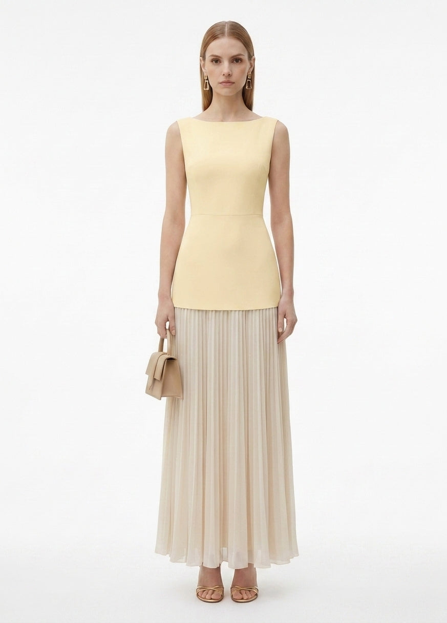 LadyLuxury | Patchwork Pleated Maxi Dress - Elegant Sleeveless Evening Gown