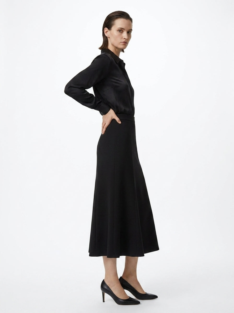 LadyLuxury French Split Fishtail Midi Skirt - High Waist A-Line Umbrella Skirt