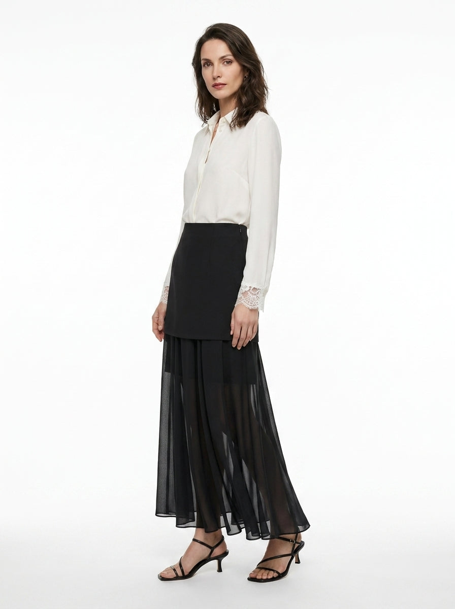 LadyLuxury | Elegant Patchwork Chiffon Long Skirt - Versatile Straight Fit