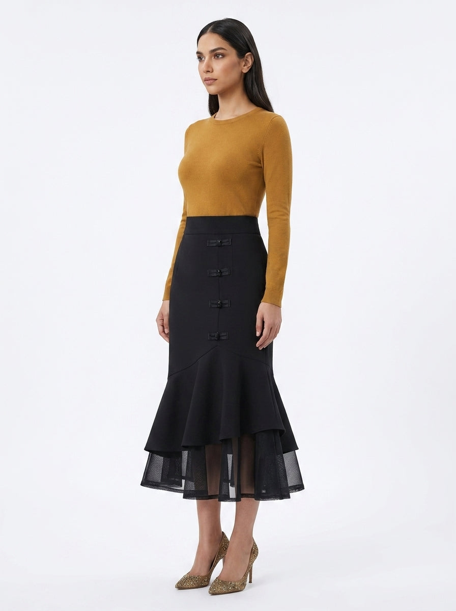 LadyLuxury | Elegant High Waist Office Suit Skirt with Pockets - Mid-Length