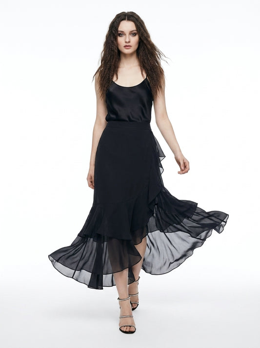 LadyLuxury | Elegant High Waist Fishtail Chiffon Skirt - Irregular Ruffle Party Skirt