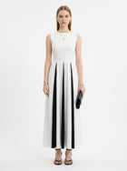 LadyLuxury | Architectural Monochrome Maxi Dress - Elegant Spliced Hem Evening Gown