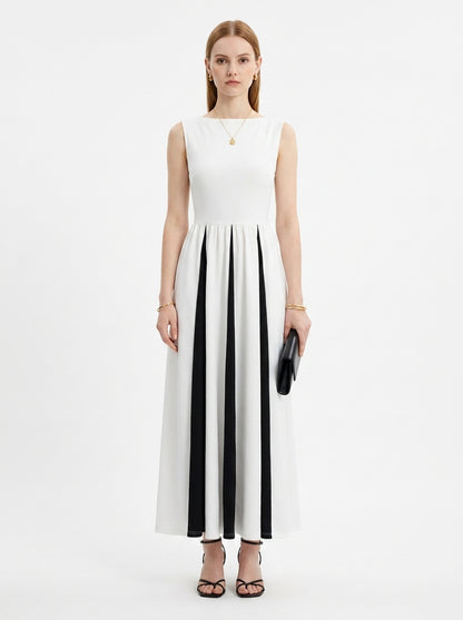 LadyLuxury | Architectural Monochrome Maxi Dress - Elegant Spliced Hem Evening Gown