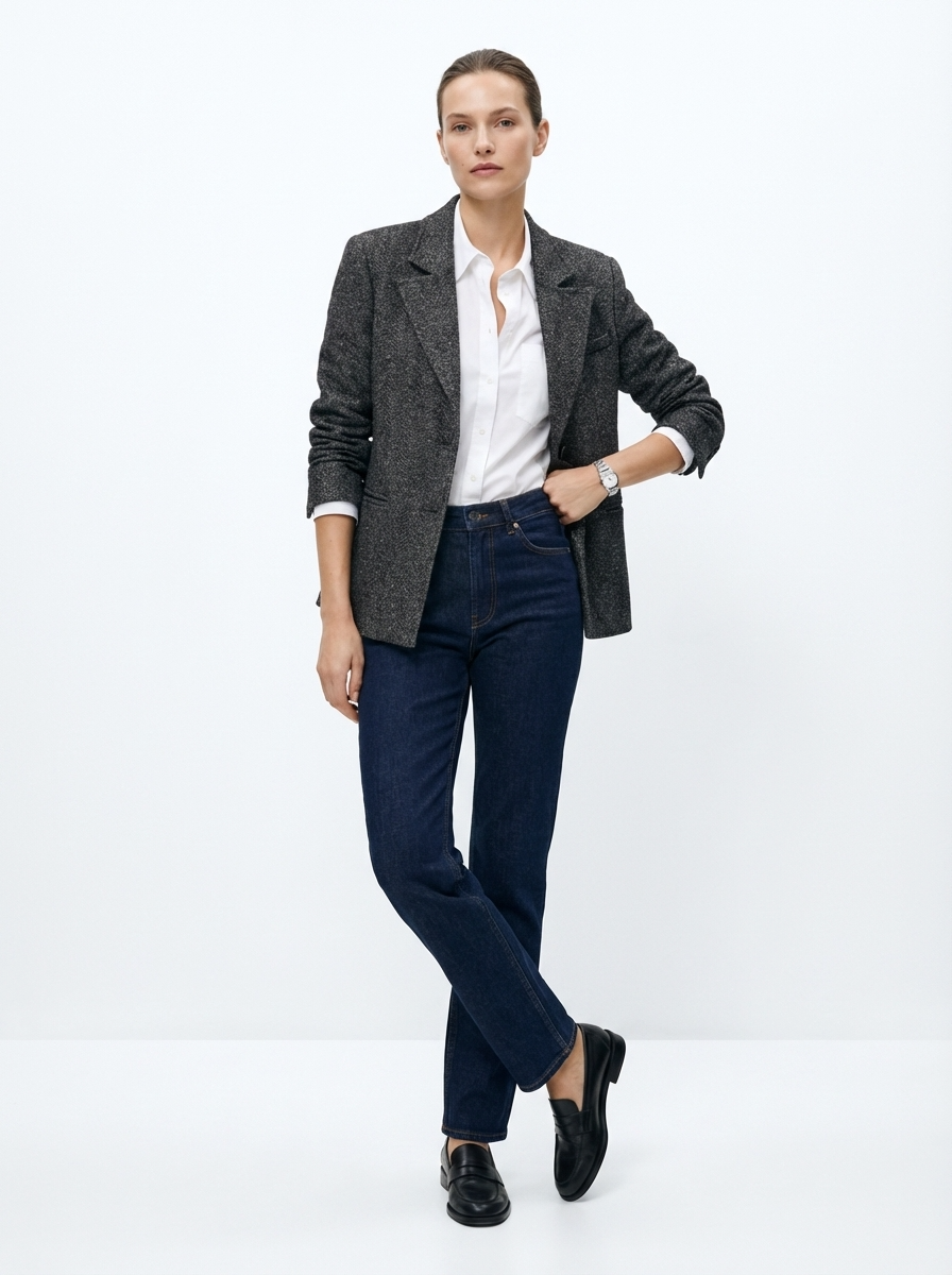 LadyLuxury | Heritage Wool-Blend Structured Blazer in Speckled Grey