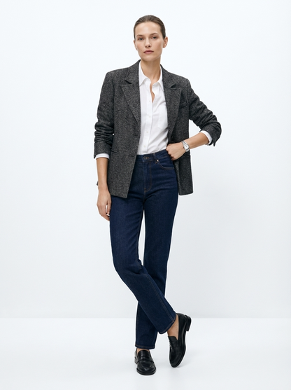 LadyLuxury | Heritage Wool-Blend Structured Blazer in Speckled Grey