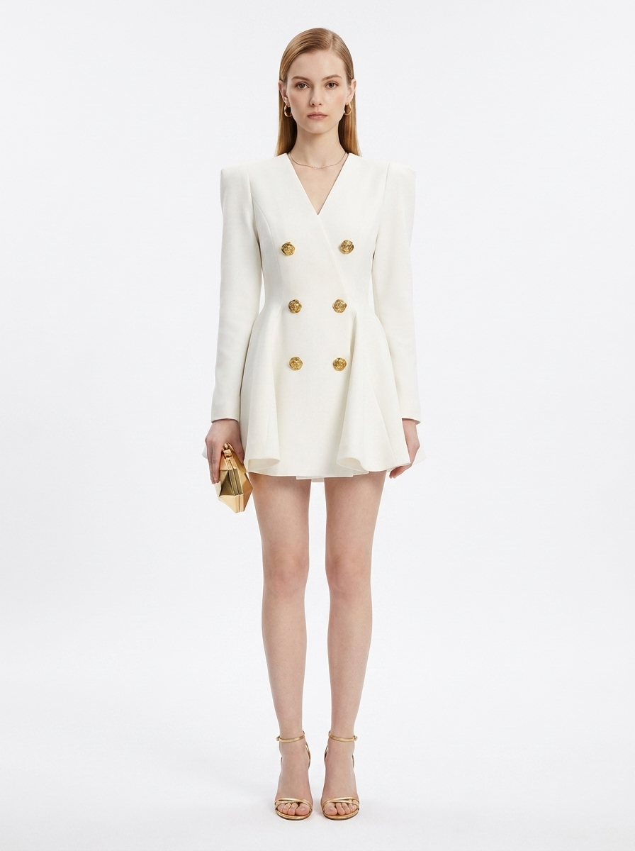 LadyLuxury | Double-Breasted Blazer Mini Dress in Parisian Power Glamour Style