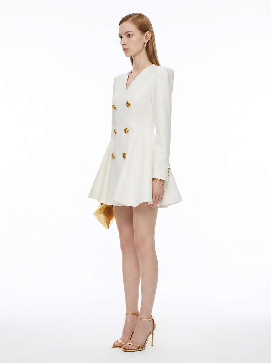 LadyLuxury | Double-Breasted Blazer Mini Dress in Parisian Power Glamour Style