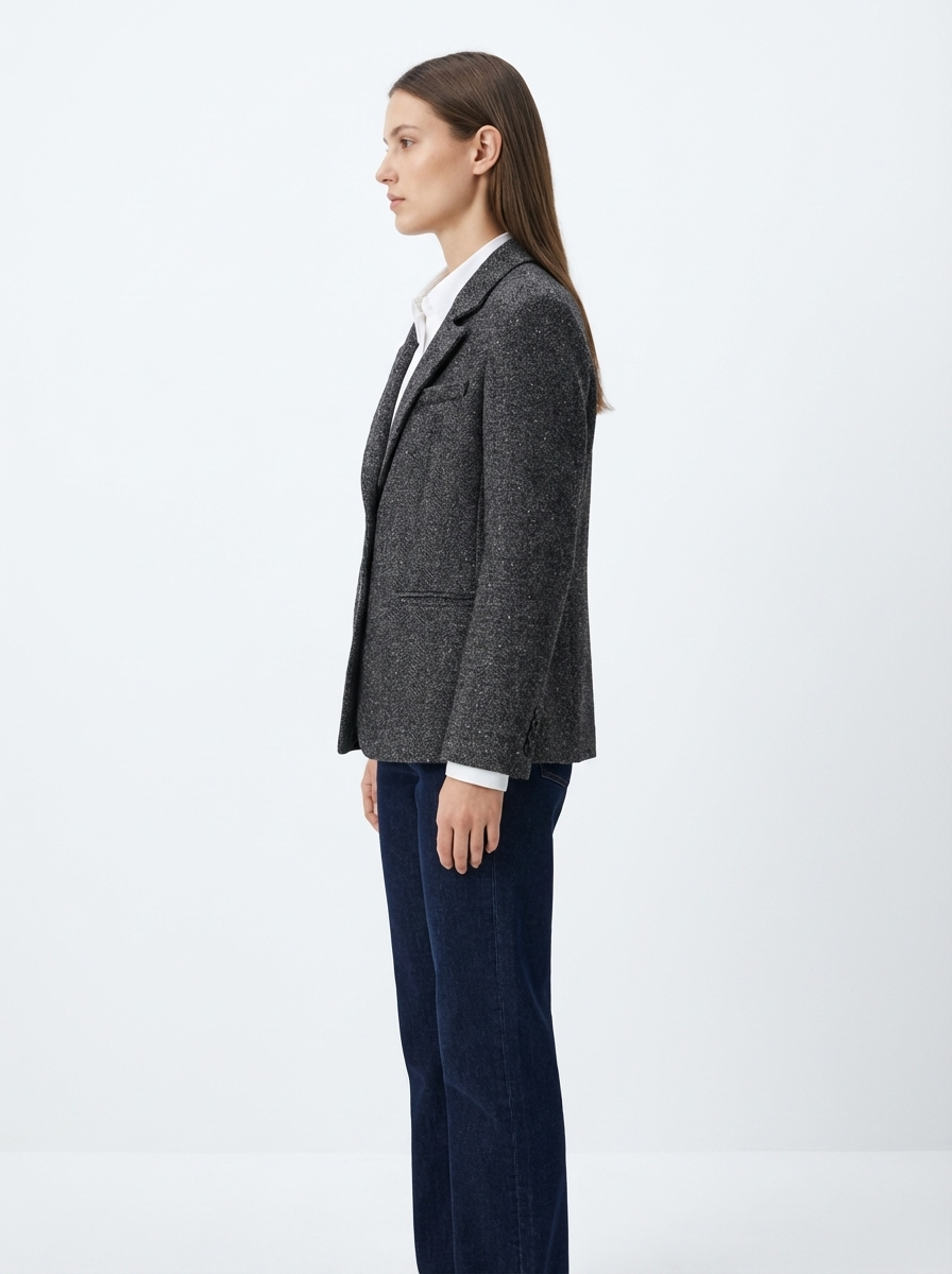 LadyLuxury | Heritage Wool-Blend Structured Blazer in Speckled Grey