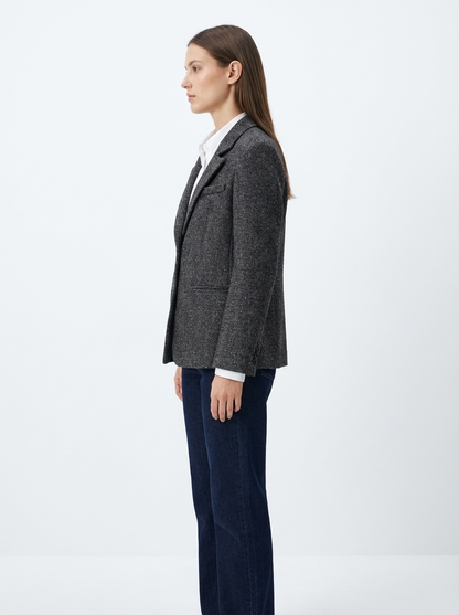 LadyLuxury | Heritage Wool-Blend Structured Blazer in Speckled Grey