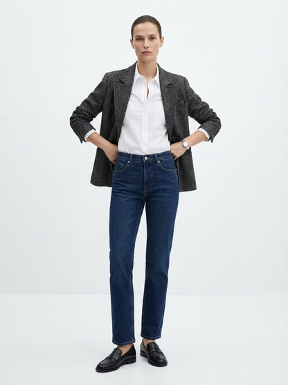 LadyLuxury | Heritage Wool-Blend Structured Blazer in Speckled Grey