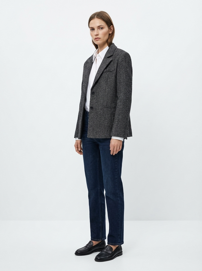 LadyLuxury | Heritage Wool-Blend Structured Blazer in Speckled Grey