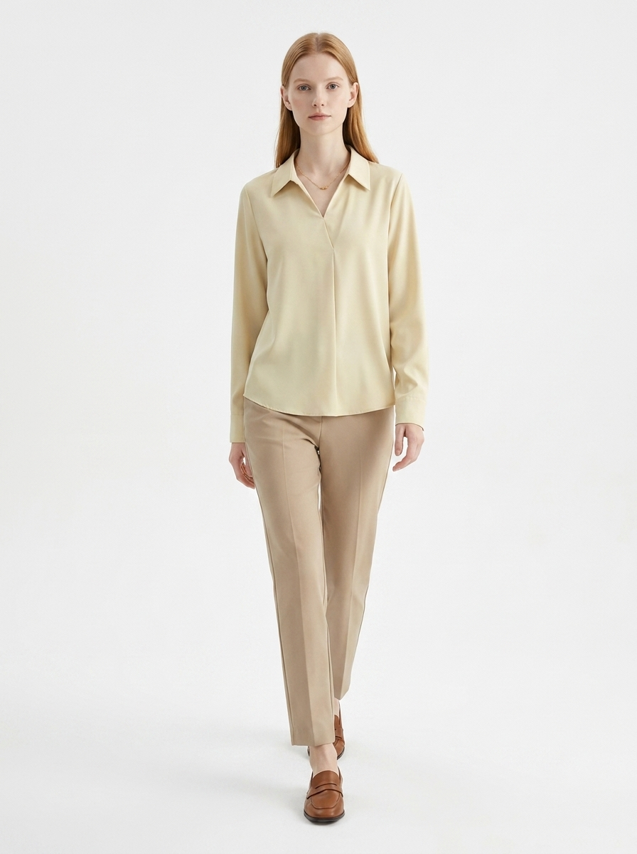 LadyLuxury | Minimalist V-Neck Long Sleeve Blouse - Parisian Chic Office Top