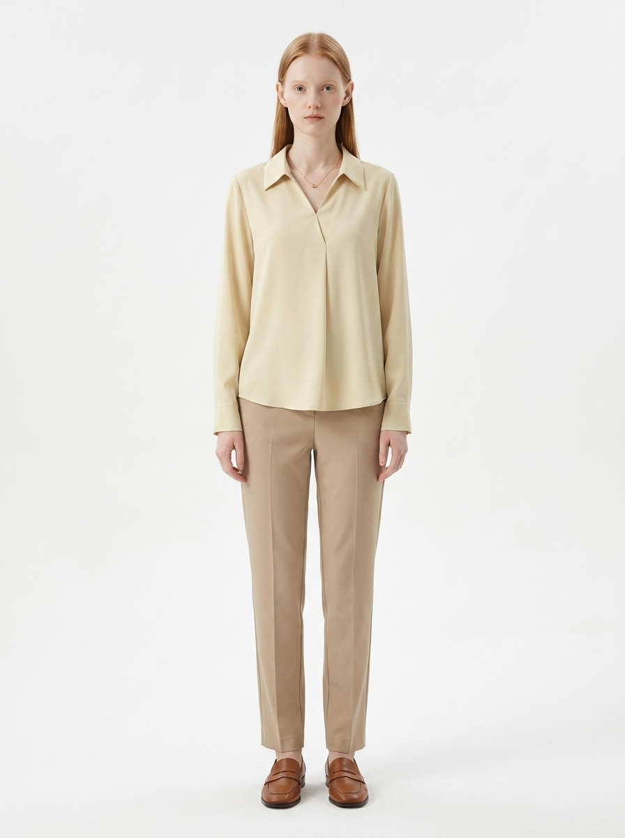 LadyLuxury | Minimalist V-Neck Long Sleeve Blouse - Parisian Chic Office Top