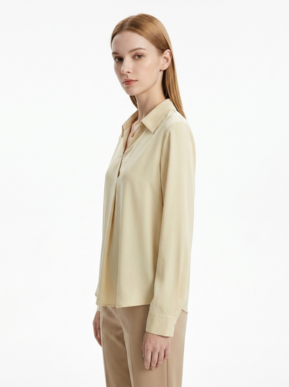 LadyLuxury | Minimalist V-Neck Long Sleeve Blouse - Parisian Chic Office Top