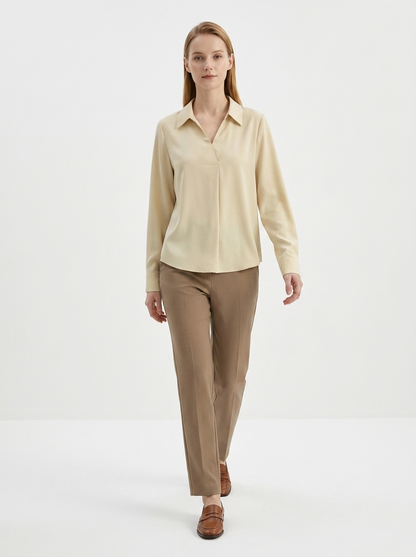 LadyLuxury | Minimalist V-Neck Long Sleeve Blouse - Parisian Chic Office Top