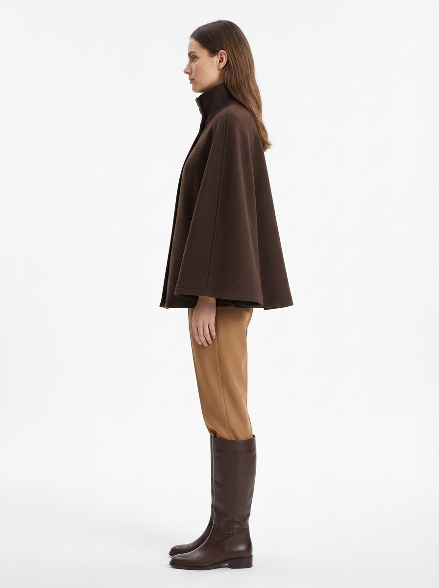 LadyLuxury | Wool Blend Cape Coat - Elegant A-Line Short Overcoat with Tie Belt