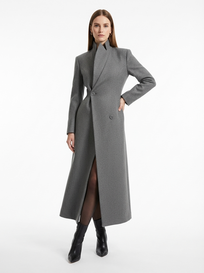 LadyLuxury | Architectural Wool Blend Long Coat - Structured Gray Overcoat