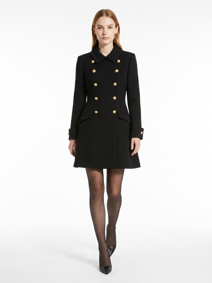 LadyLuxury | Double-Breasted Mini Coat Dress with Gold Crest Buttons
