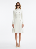 LadyLuxury | Regal Stand Collar Coat Dress - Elegant White Pleated Midi Dress
