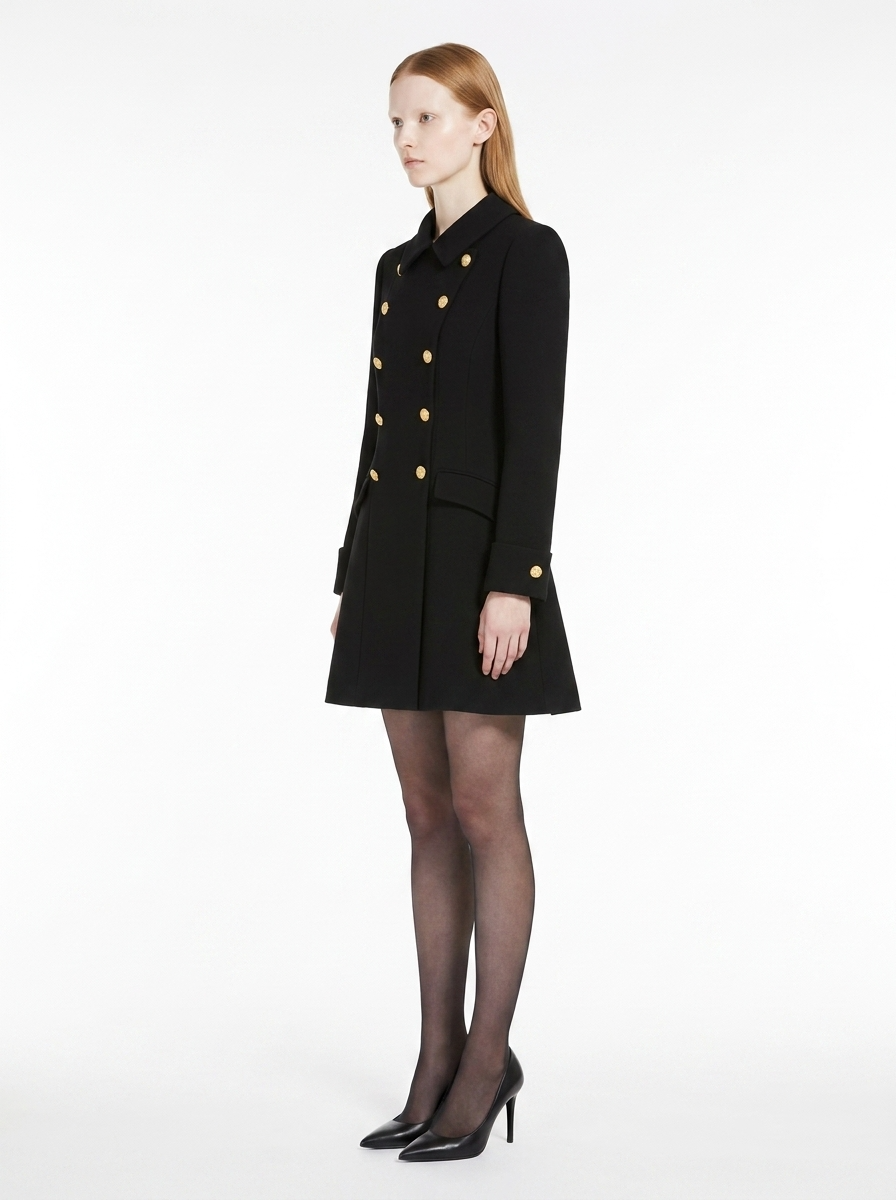 LadyLuxury | Double-Breasted Mini Coat Dress with Gold Crest Buttons