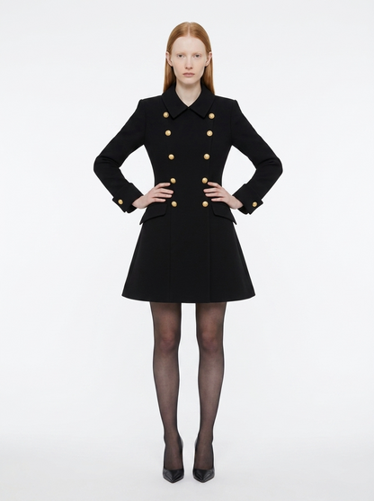 LadyLuxury | Double-Breasted Mini Coat Dress with Gold Crest Buttons