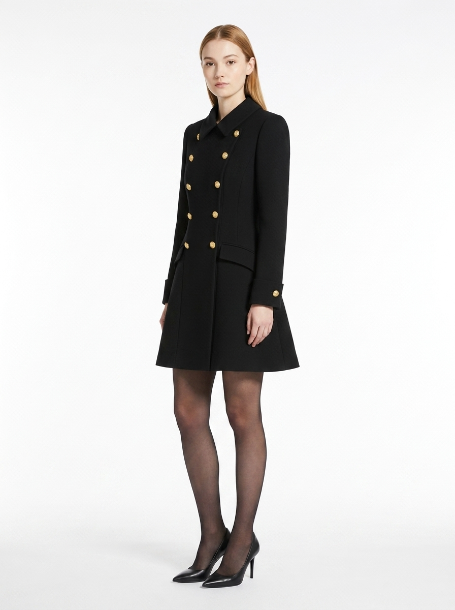 LadyLuxury | Double-Breasted Mini Coat Dress with Gold Crest Buttons