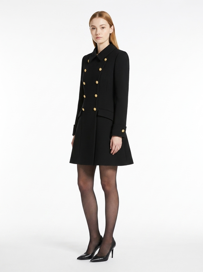 LadyLuxury | Double-Breasted Mini Coat Dress with Gold Crest Buttons