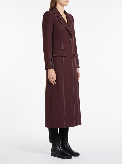LadyLuxury | Heritage Burgundy Tailored Long Coat with Contrast Topstitching