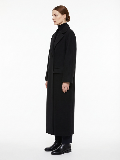 LadyLuxury | Minimalist Wool Blend Longline Overcoat in Midnight Black