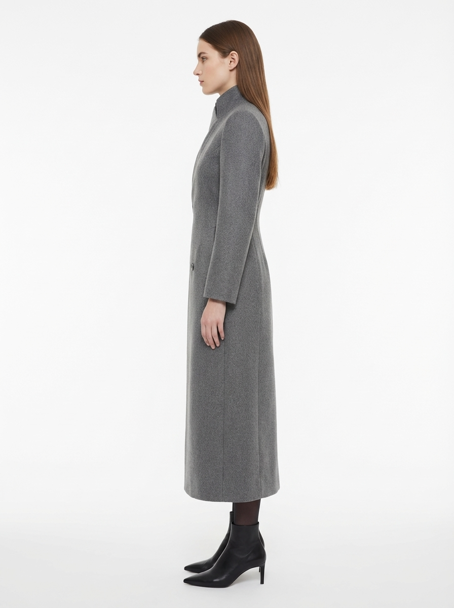 LadyLuxury | Architectural Wool Blend Long Coat - Structured Gray Overcoat