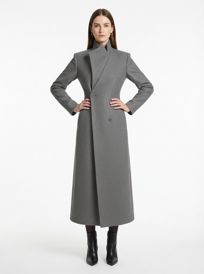 LadyLuxury | Architectural Wool Blend Long Coat - Structured Gray Overcoat