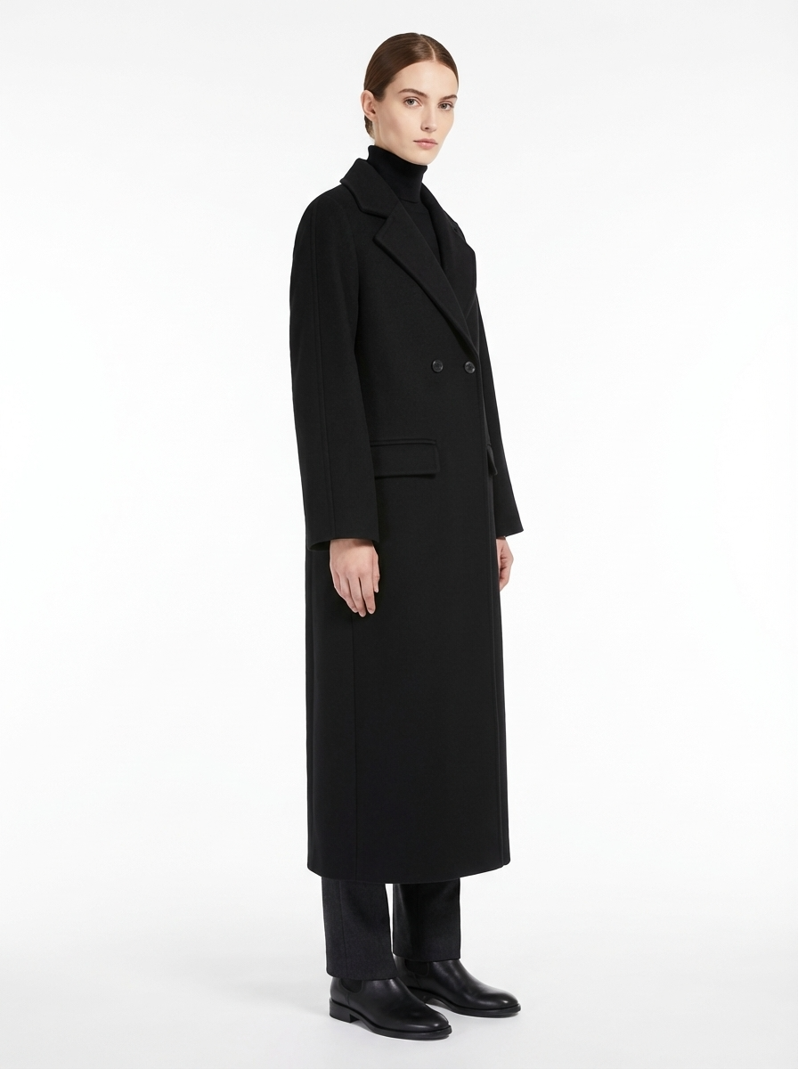 LadyLuxury | Minimalist Wool Blend Longline Overcoat in Midnight Black