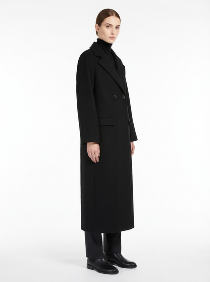LadyLuxury | Minimalist Wool Blend Longline Overcoat in Midnight Black