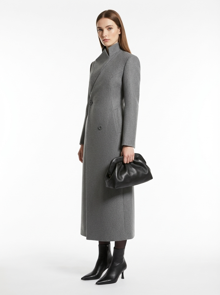 LadyLuxury | Architectural Wool Blend Long Coat - Structured Gray Overcoat