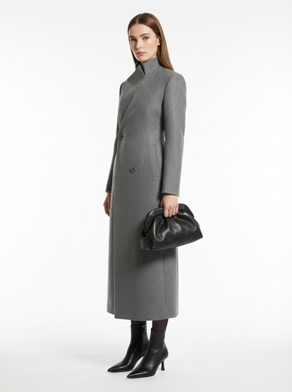 LadyLuxury | Architectural Wool Blend Long Coat - Structured Gray Overcoat