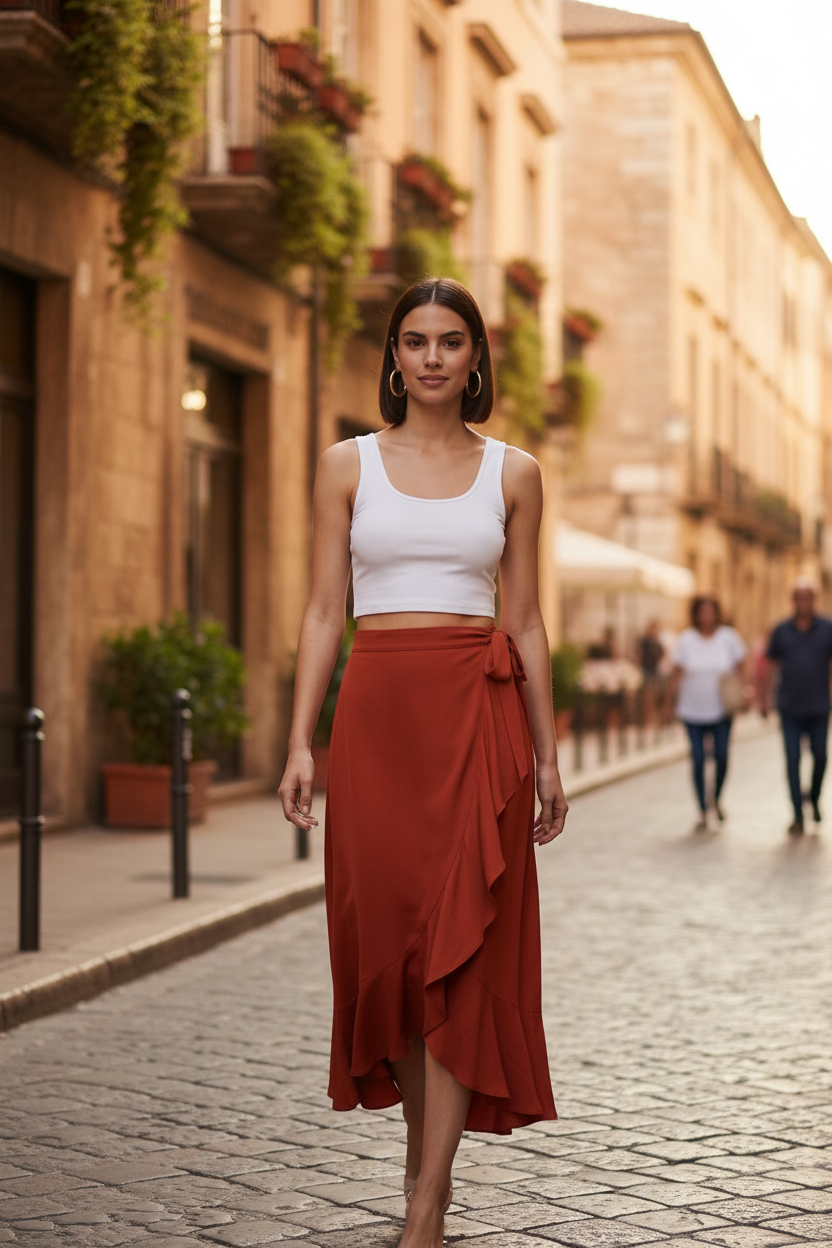Woman walking on a street in an urban setting
