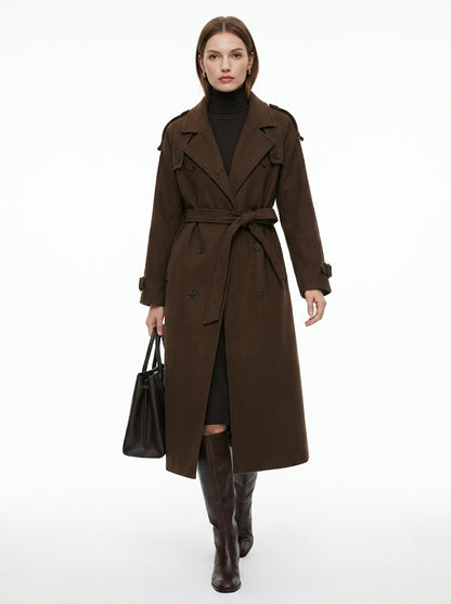 LadyLuxury | Double-Breasted Wool Blend Long Coat - Classic British Heritage Overcoat